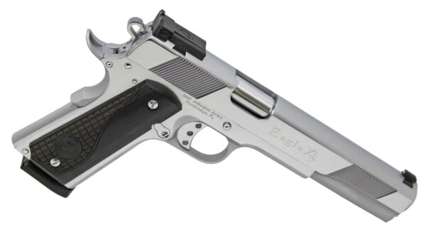 Iver Johnson Arms EAGLEXLC45 Eagle XL 45 ACP 8+1 6" Steel Barrel, Bright Chrome High Polished Long/Serrated Steel Slide & Frame w/Beavertail, Diamondwood Walnut w/Integrated Logo Grip, Right Hand