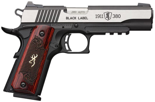 Browning 051969492 1911-380 Black Label Medallion Pro 380 ACP 4.25" 8+1 Matte Black Stainless Steel with Black Accents Rosewood with Integrated Gold Buck Mark Inlay Grip Fixed 3-Dot Picatinny Rail
