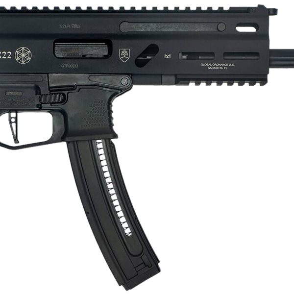 Grand Power 8588005808606 TR22 Stribog 22 LR 25+1 8" Black Threaded Barrel, Black Picatinny Rail Receiver, Black Aluminum Frame w/Lower & Rear Picatinny Rail,  Black Polymer Grips