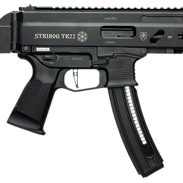 Grand Power 197892004817 TR22 Stribog 22 LR 25+1 8" Black Threaded Barrel, Black Picatinny Rail Receiver, Black Aluminum Frame w/Lower Picatinny Rail, SB Tactical Brace, Black Polymer Grips