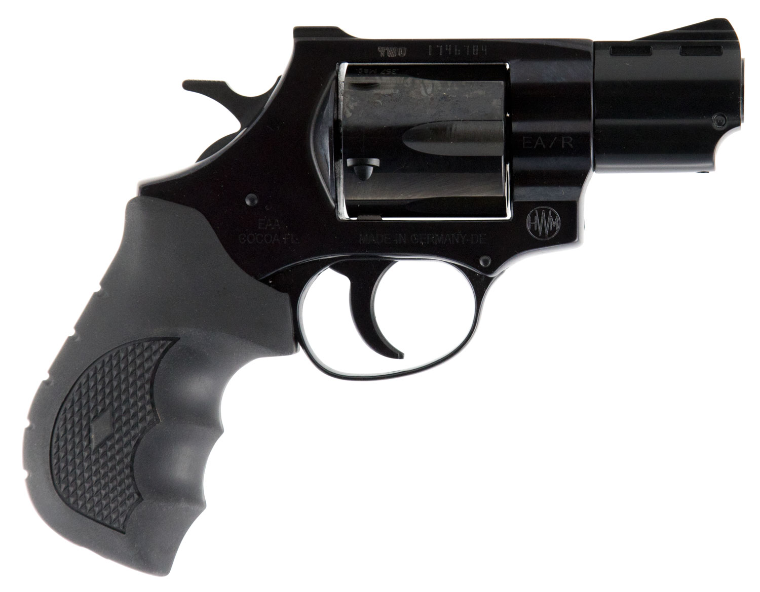 Weihrauch Guns 770130 Windicator 357 Mag 6rd 2" Blued Steel Barrel & Cylinder, Compact Steel Frame w/Exposed Hammer, Ramp Front/Fixed Rear Sights, Finger Grooved Black Rubber Grip