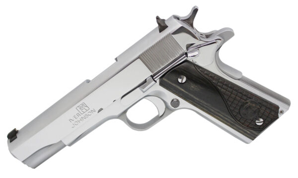 Iver Johnson Arms 1911A138CHRW 1911 A1 Government 70 Series 38 Super 9+1 5" Bright Polish Chrome Serrated Steel Slide & Frame w/Beavertail, Black Dual Textured Diamondwood Grip, Right Hand