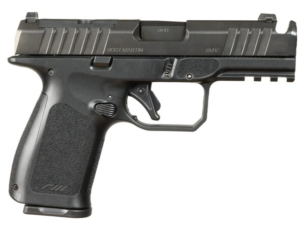 Rost Martin RM1CBLKOSP(COMP) RM1C  9mm Luger 17+1 4" Black Compensated Match Grade Barrel, Black Tenifer Optic Ready/Serrated Steel Slide, Black Polymer Frame w/Picatinny Rail, Textured Grip