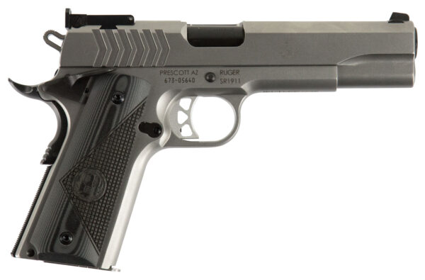 Ruger 6759 SR1911 Target 9mm Luger 9+1 5" Black Steel Barrel, Low-Glare Stainless Steel Serrated Slide, Low-Glare Stainless Steel Frame w/Beavertail, Deluxe Checkered G10 Grip, Right Hand