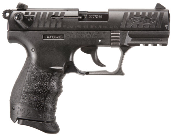 Walther Arms 5120700 P22 Q 22 LR Caliber with 3.42" Threaded Barrel, 10+1 Capacity, Black Finish Picatinny Rail Frame, Serrated Matte Black Tenifer Zinc Alloy Slide & Interchangeable Backstrap Grip