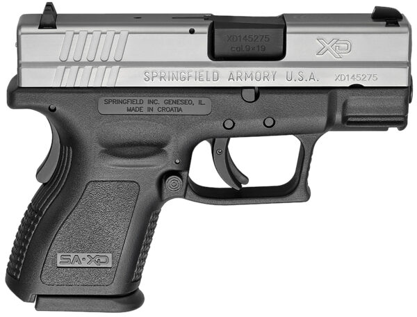 Springfield Armory XD9821 XD *CA Compliant Sub-Compact Frame 9mm Luger 10+1, 3" Black Melonite Steel Barrel, Serrated Stainless Steel Slide, Black Polymer Frame w/Picatinny Rail