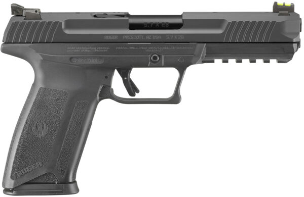 Ruger 16403 Ruger-5.7 Pro 5.7x28mm 20+1 4.94" Black Nitride Alloy Steel Barrel, Black Oxide Optic Cut/Serrated Steel Slide, Black Polymer Frame w/Picatinny Rail, Black Polymer Grip, Right Hand
