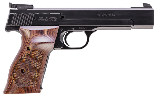 Smith & Wesson 130511 41  Full Size Frame 22 LR 10+1, 5.50" Blued Button Rifled Steel Barrel, Serrated Slide & Frame, Checkered Wood Target Grip