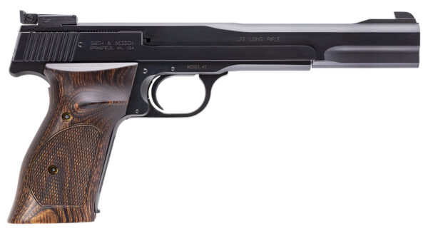 Smith & Wesson 130512 41  Full Size Frame 22 LR 10+1, 7" Blued Button Rifled Steel Barrel, Serrated Slide & Frame, Checkered Wood Target Grip