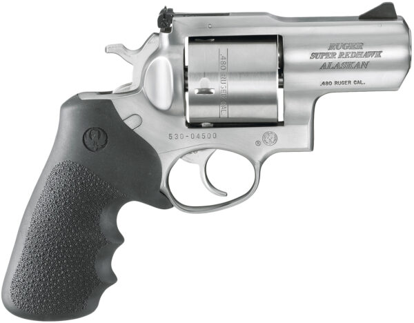Ruger 5302 Super Redhawk Alaskan Small Frame 480 Ruger 6rd 2.50" Satin Stainless Steel Barrel, Cylinder & Frame, Black Hogue Finger Groove Monogrip, Transfer Bar Safety Exposed Hammer