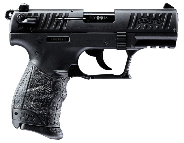 Walther Arms 5120333 P22 *CA Compliant 22 LR 10+1 3.42" Matte Black Tenifer Serrated/Steel Slide, Black Polymer Frame w/Picatinny Rail, Black Interchangeable Backstrap Grips