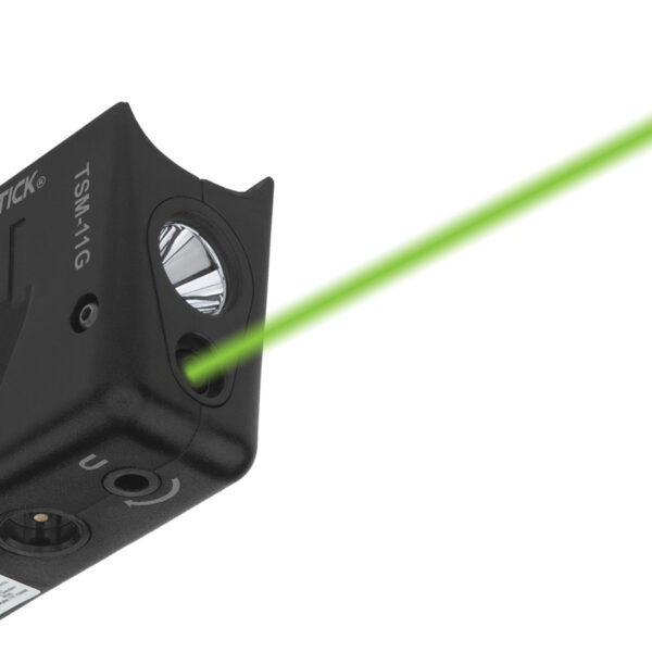 Nightstick TSM11G Tactical Weapon-Mounted Light w/Green Laser Black Polymer Compatible w/ Glock 42/43/43X/48, 150 Lumens White LED Bulb/Green Laser, 104 Meters Beam, Trigger Guard Mount