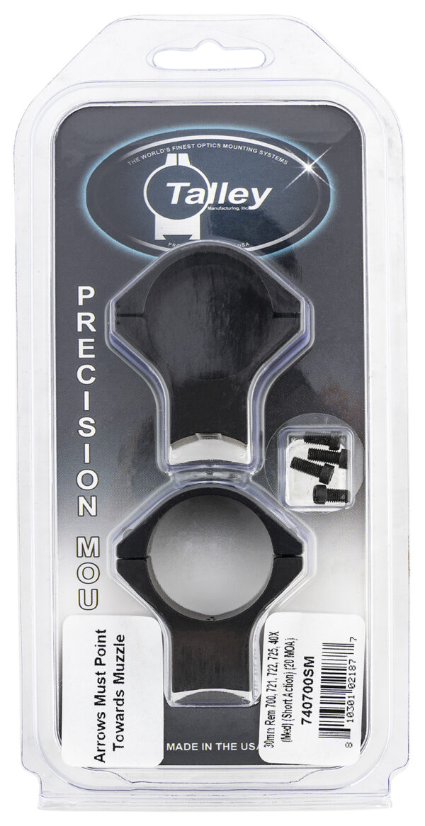 Talley 740700SM Scope Mount/Ring Combo  Black Anodized Aluminum 30mm Tube Remington 700/721/722/725/40X Medium Rings Short Action 20 MOA