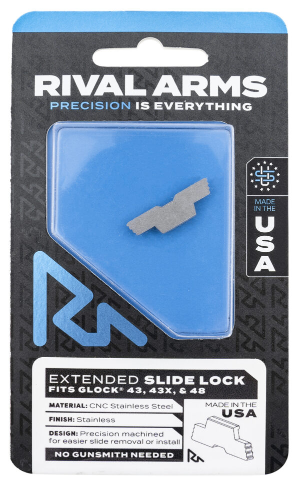 Rival Arms RARA80G003D Slide Lock  Extended Polished Stainless for Glock 43/43X/48