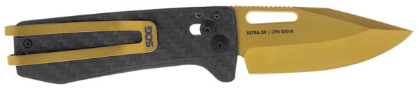S.O.G SOG-12-63-02 Ultra XR  2.80" Folding Clip Point Plain Gold TiNi Cryo S35NV Steel Blade/Black Textured Carbon Fiber Handle Includes Pocket Clip
