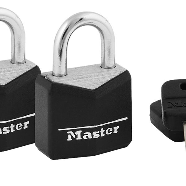 Master Lock 121T Padlock Keyed Open With Key Keyed Alike Steel Vinyl-Covered 2 Per Pkg
