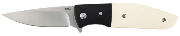 CRKT 2867 Curfew  3.10" Folding Plain Satin 8Cr13MoV SS Blade/Black/White Resin Infused Fiber w/Aluminum Bolster Handle Includes Pocket Clip