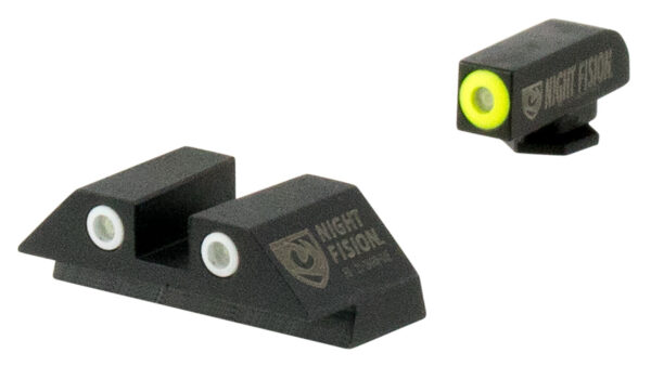 Night Fision GLK001003YGW Tritium Night Sights For Glock  Green Tritium Yellow Outline Front Sight- Green Tritium White Outline Rear Sight Glock 17/17L/19/22