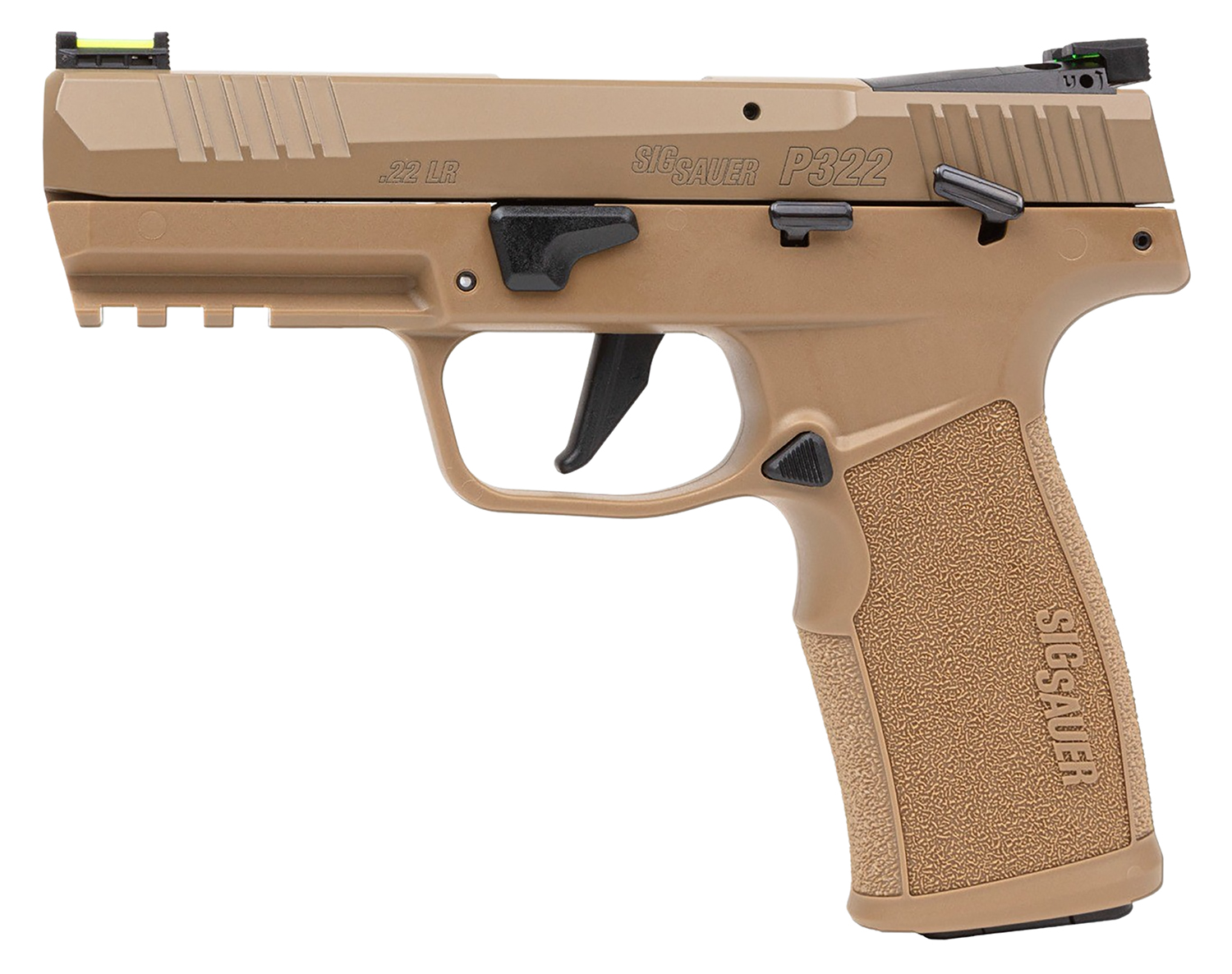Sig Sauer 322CCAS P322 Compact Frame 22 LR 20+1 4" Black Threaded Barrel, Coyote Tan Cerakote Optic Ready/Serrated Slide, Coyote Tan Polymer/SS Frame w/Picatinny Rail, Polymer Grip, Ambidextrous