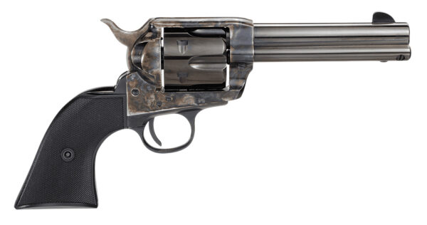 Taylors & Company 200109 1873 Pietta 9mm Luger 6 Shot 4.75" Blued Round Barrel, Blued Cylinder, Color Case Hardened Steel Frame, Black Checkered Plastic Navy Grip, Manual Safety, Exposed Hammer