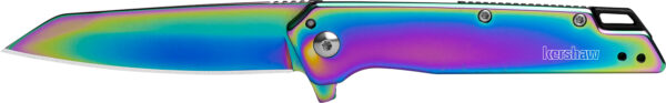 Kershaw 1365RBW Misdirect  3" Folding Reverse Tanto Plain Polished Rainbow PVD 4Cr14 Blade, Polished Rainbow PVD Stainless Steel Handle