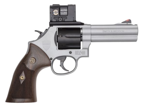 Smith & Wesson 14635 Model 686 SPEC R Bundle 357 Mag/38 Special +P 7 Shot, 4.13" Titanium Cerakote PowerPort Stainless Steel Vented Barrel & Frame, Black PVD Cylinder, Checkered Wood Grip, Aimpoint Ac
