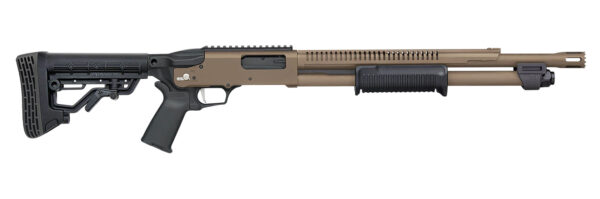 Mossberg 50756 590R  12 Gauge Pump 3" 6+1 18.50" Flat Dark Earth Cerakote Heat Shield Barrel, Flat Dark Earth Cerakote Steel Receiver, Black AR Mil-Spec Adjustable Synthetic Stock, Black Magpul Grip