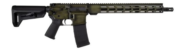Shark Coast Tactical 300-044-1000-14 Distressed 5.56 NATO 30+1 16" Black Melonite Threaded Barrel, Green Distressed Cerakote Aluminum Receiver w/Picatinny Rail, M-LOK Handguard, Magpul MOE SL Black Po