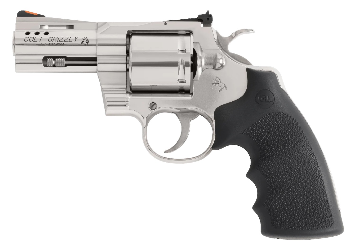 Colt Mfg GRIZZLYSP3RTS Grizzly 357 Mag 6 Shot 3" Stainless Ported Vent Rib Barrel, Stainless Unfluted Cylinder, Stainless Stainless Steel Frame, Black Hogue Overmolded Grip, Exposed Hammer