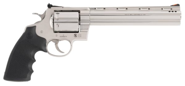 Colt Mfg KODIAKSP8RTS Kodiak  44 Mag 6 Shot 8" Stainless Ported Vent Rib Barrel, Stainless Unfluted Cylinder & Stainless Steel Frame, Black Rubber Grip, Exposed Hammer