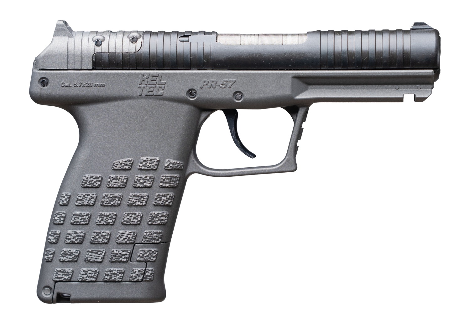 Kel-Tec PR57TNG PR-5.7  Compact Frame 5.7x28mm 20+1 4" Stainless Steel Rotary Barrel, Black Optic Ready/Serrated Slide, Tungsten Gray Frame & Textured Grip