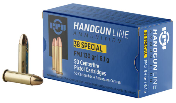 PPU PPH38SF Handgun  38Special 130gr Full Metal Jacket 50 Per Box/10 Case