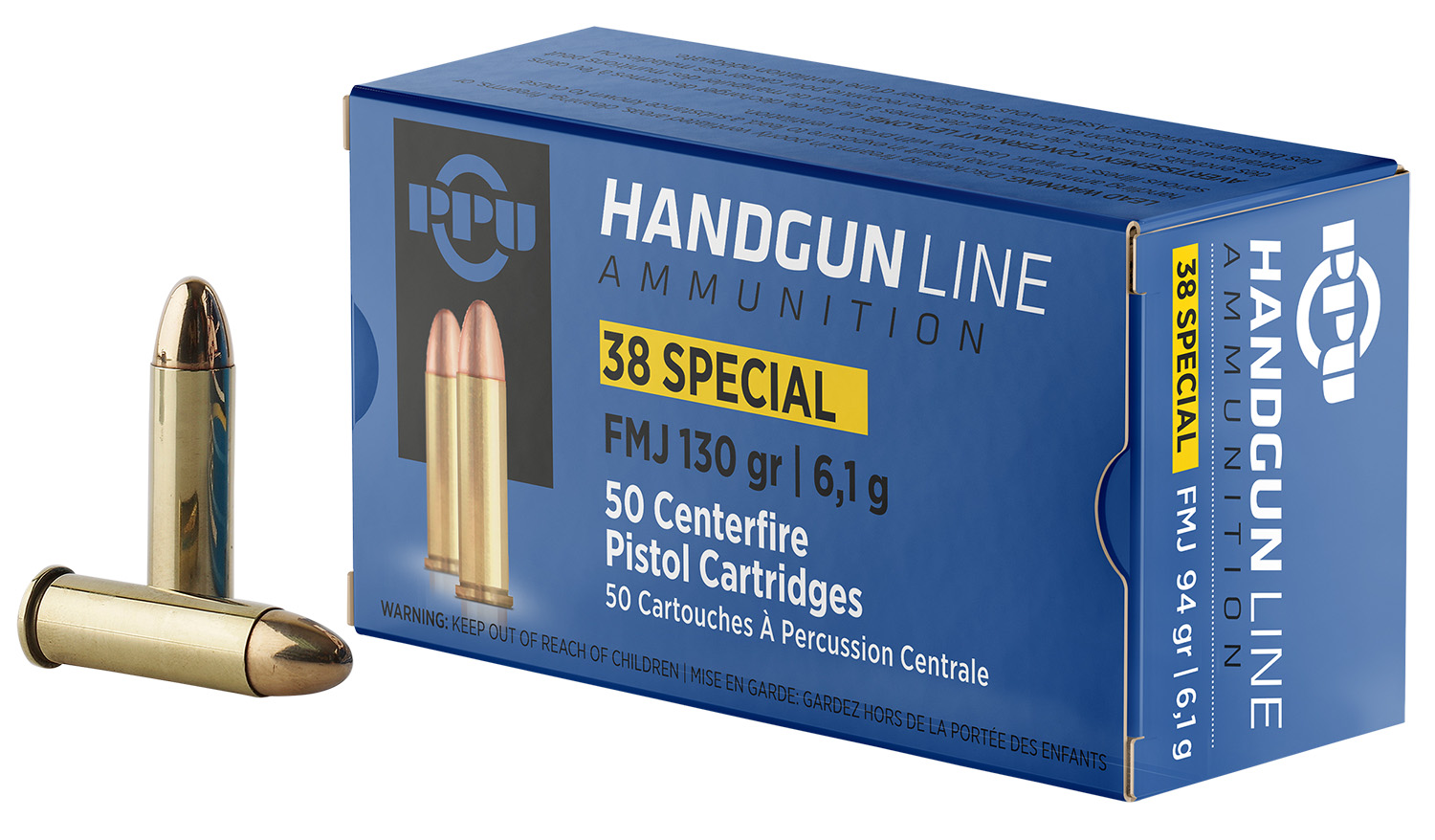 PPU PPH38SF Handgun 38Special 130gr Full Metal Jacket 50 Per Box/10 Case