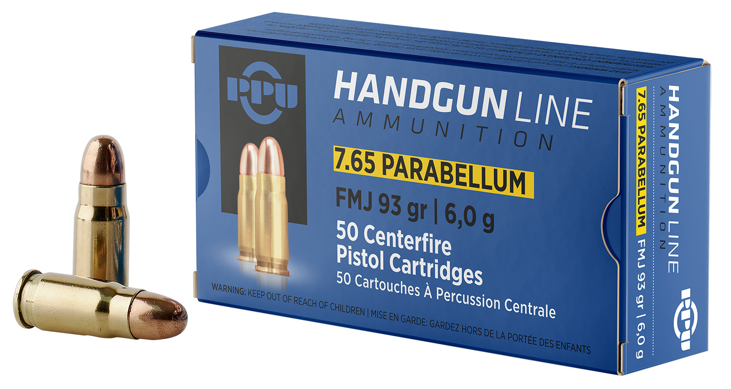 PPU PPH765P Handgun  7.65x21mmParabellum 93gr Full Metal Jacket 50 Per Box/20 Case