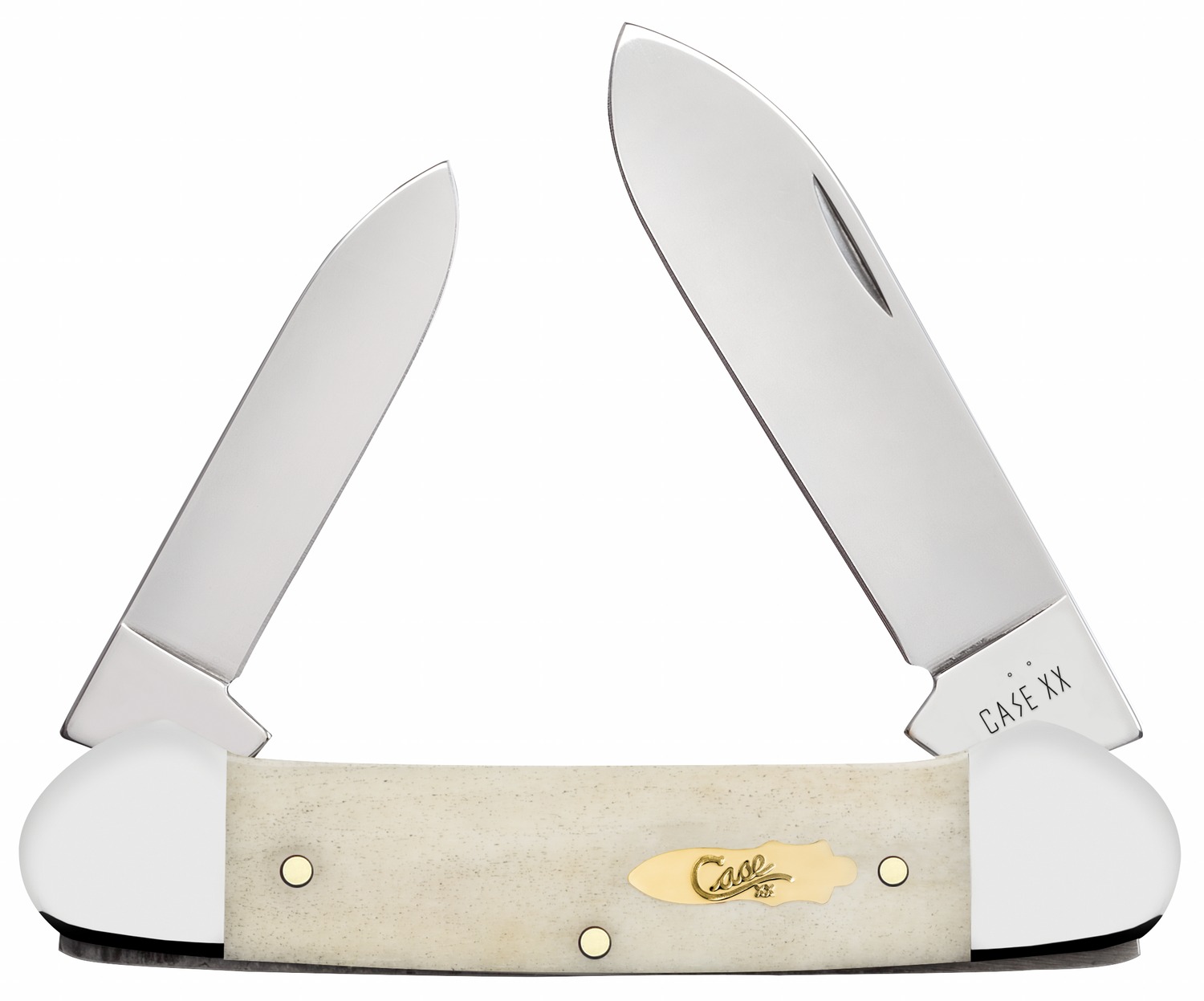 Case 11023 Canoe  Folding Pen/Spear Plain Tru-Sharp SS Blade, Smooth Natural Bone Handle