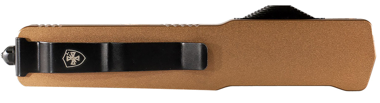 Templar Knife MAAB321 Premium LW  Slim 8.09" OTF Drop Point Plain Black Oxide Stonewashed Powdered D2 Steel Blade, 4.93" Bronze Anodized Aluminum Handle