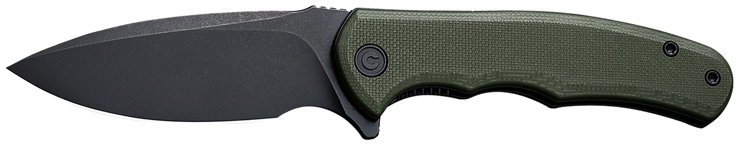 Civivi Knives C18026C-1 Praxis  Mini 2.98" Folding Drop Point Plain Black Stonewashed D2 Steel Blade, OD Green Textured G10 Handle