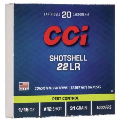 CCI Rimfire Shotshell Ammunition .22 LR 1/15 oz #12 31 gr 1000 fps 2000/ct (100-20/ct)
