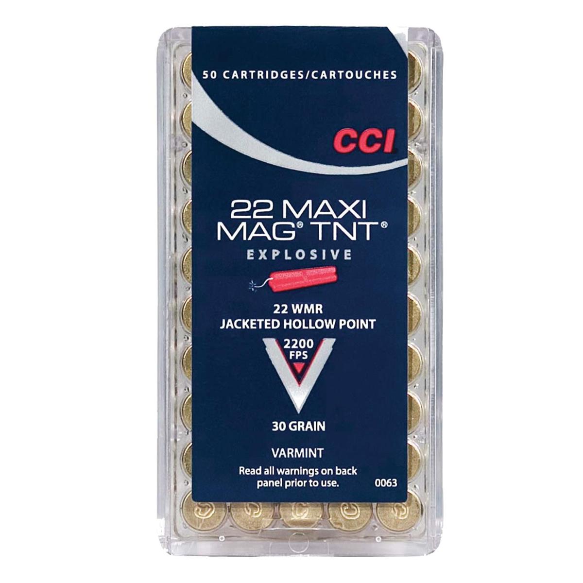 CCI Maxi-Mag TNT Rimfire Ammunition .22 WMR 30 gr HP 2200 fps 2000/ct (40-50/ct)