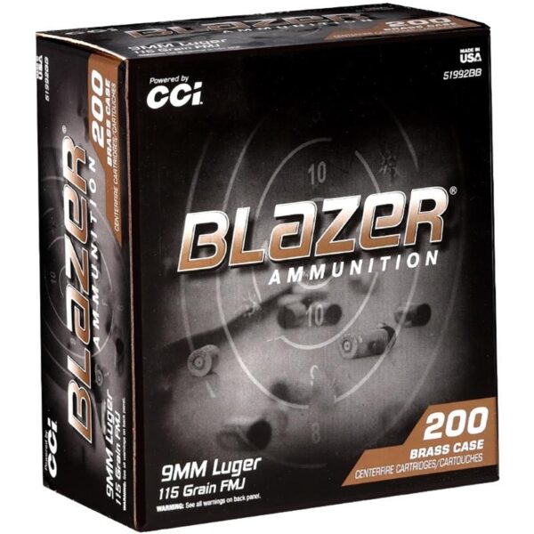 CCI Blazer Brass Handgun Ammunition 9mm Luger 115gr FMJ 1145 fps 200/ct