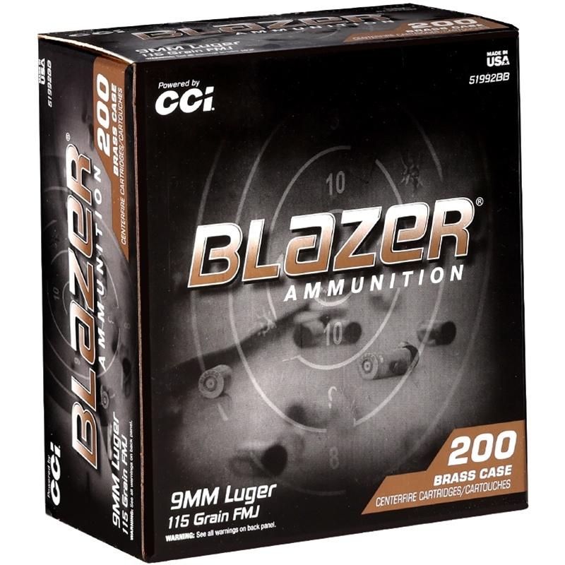 CCI Blazer Brass Handgun Ammunition 9mm Luger 115gr FMJ 1145 fps 200/ct