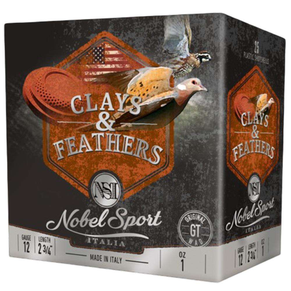 Nobel Sport Clays & Feathers Shotshells 12ga 2-3/4" 1oz 1300 fps #7.5 250/ct (10-25/ct)