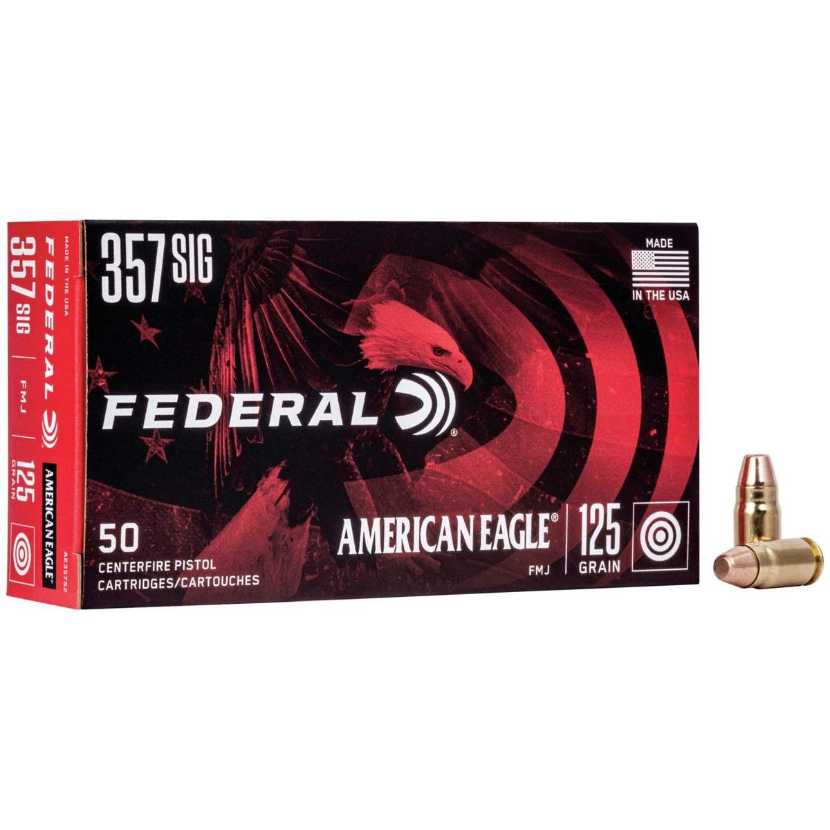 Federal American Eagle Handgun Ammunition .357 SIG 125 gr FMJ 1350 fps 50/ct