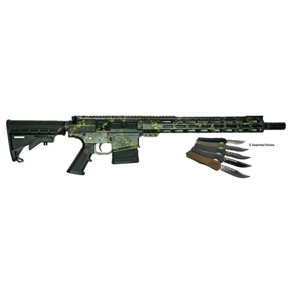 Great Lakes AR-10 Rifle .308 Win 10rd Magazine 16" Barrel Lichen Black with 5 OTF 3-1/2" Blade Knives