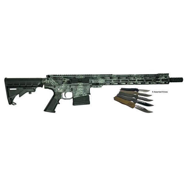 Great Lakes AR-10 Rifle .308 Win 10rd Magazine 16" Barrel Lichen Grey with 5 OTF 3-1/2" Blade Knives