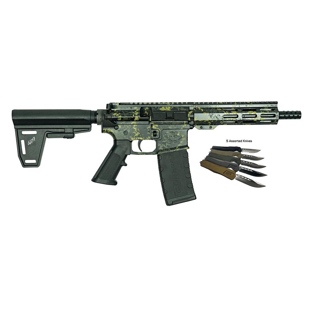 Great Lakes AR-15 Pistol .223 Wylde 30rd Magazine 7" Barrel Lichen Black with 5 OTF 3-1/2" Blade Knives