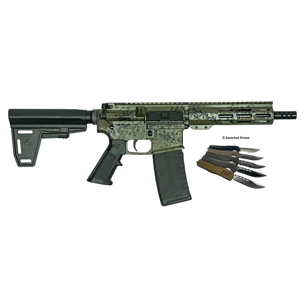 Great Lakes AR-15 Pistol .223 Wylde 30rd Magazine 7" Barrel Lichen Green with 5 OTF 3-1/2" Blade Knives