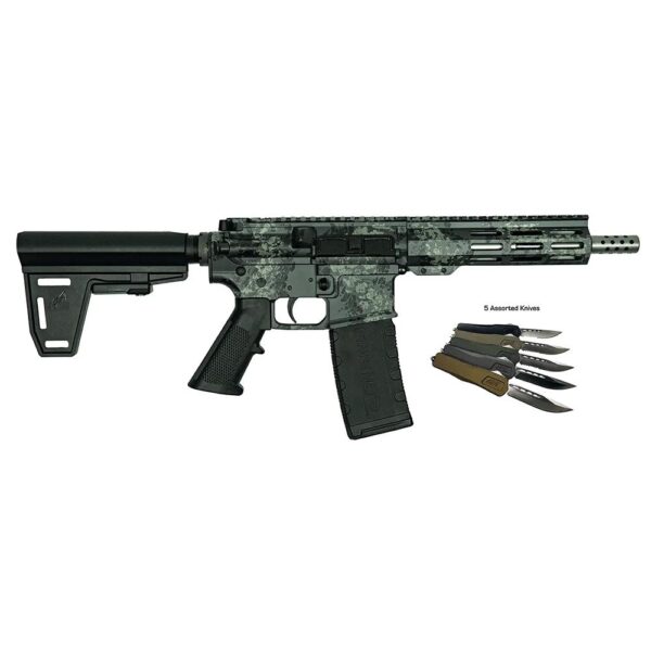 Great Lakes AR-15 Pistol .223 Wylde 30rd Magazine 7" Barrel Lichen Grey with 5 OTF 3-1/2" Blade Knives