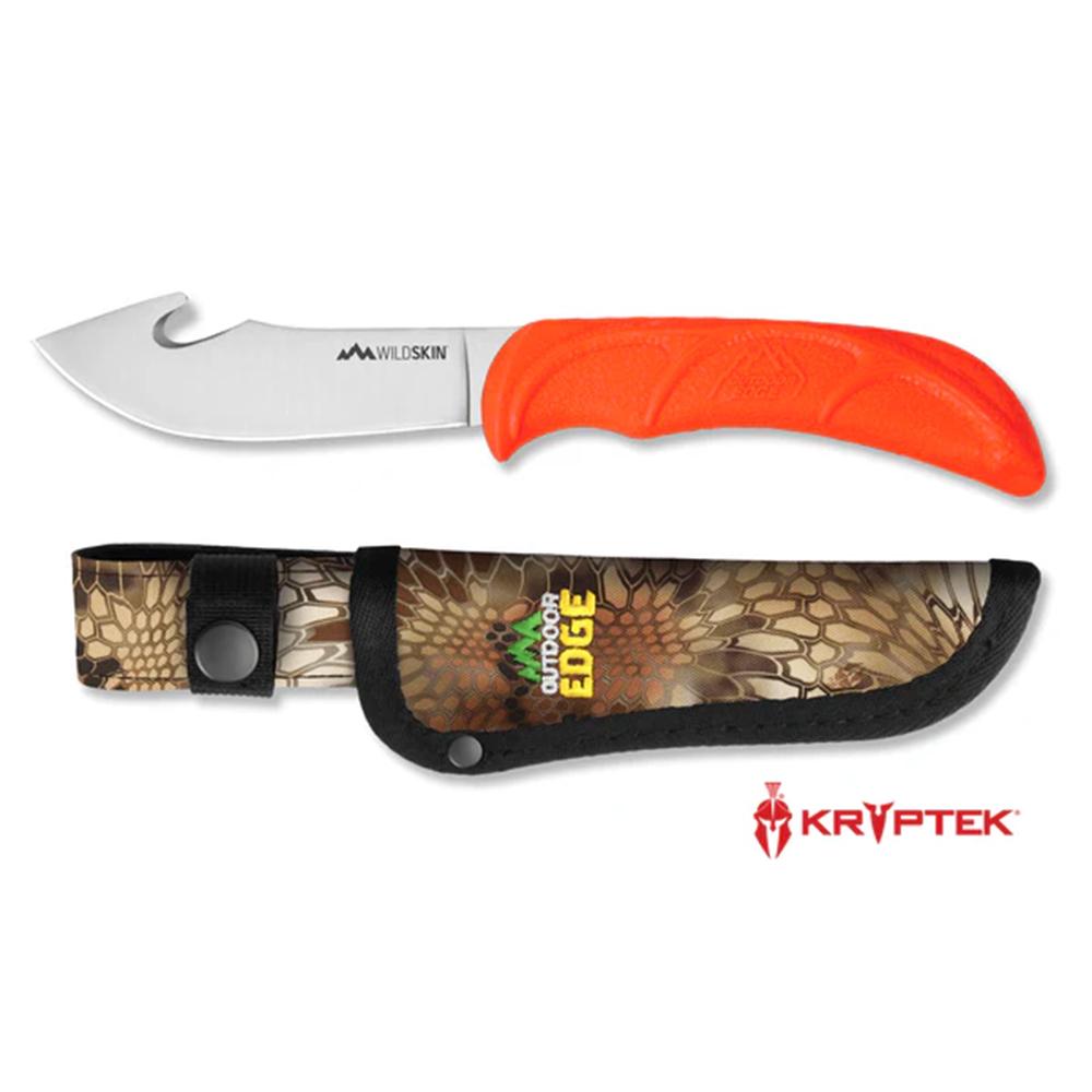Outdoor Edge Wildskin Fixed Knife 4" Guthook Blade Orange