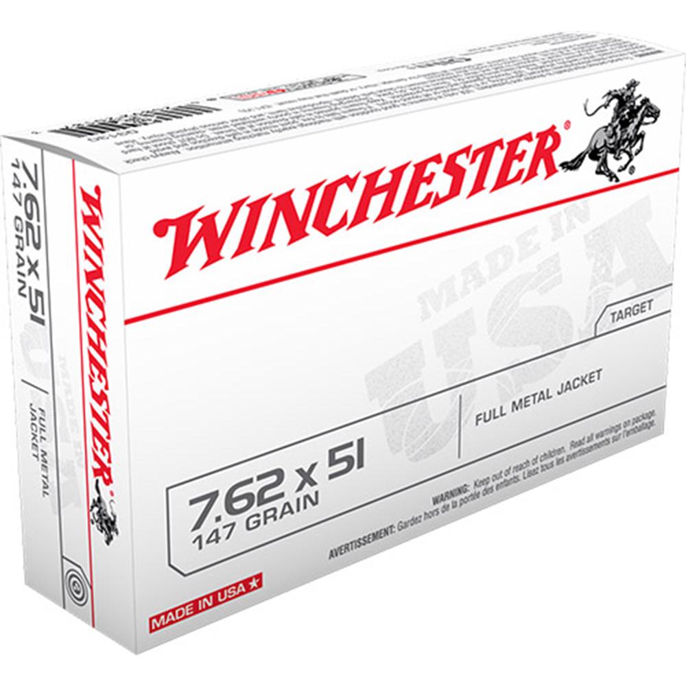 Winchester USA Rifle Ammunition 7.62X51 NATO 147 gr FMJ 2750 fps 20/ct